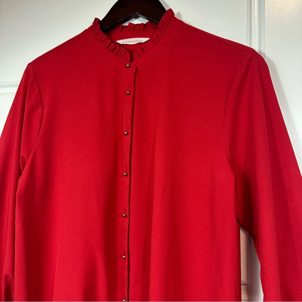 Soft Surroundings Stunning Red Long Sleeve Gold Beaded Button Up Blouse Size L - Picture 3 of 9